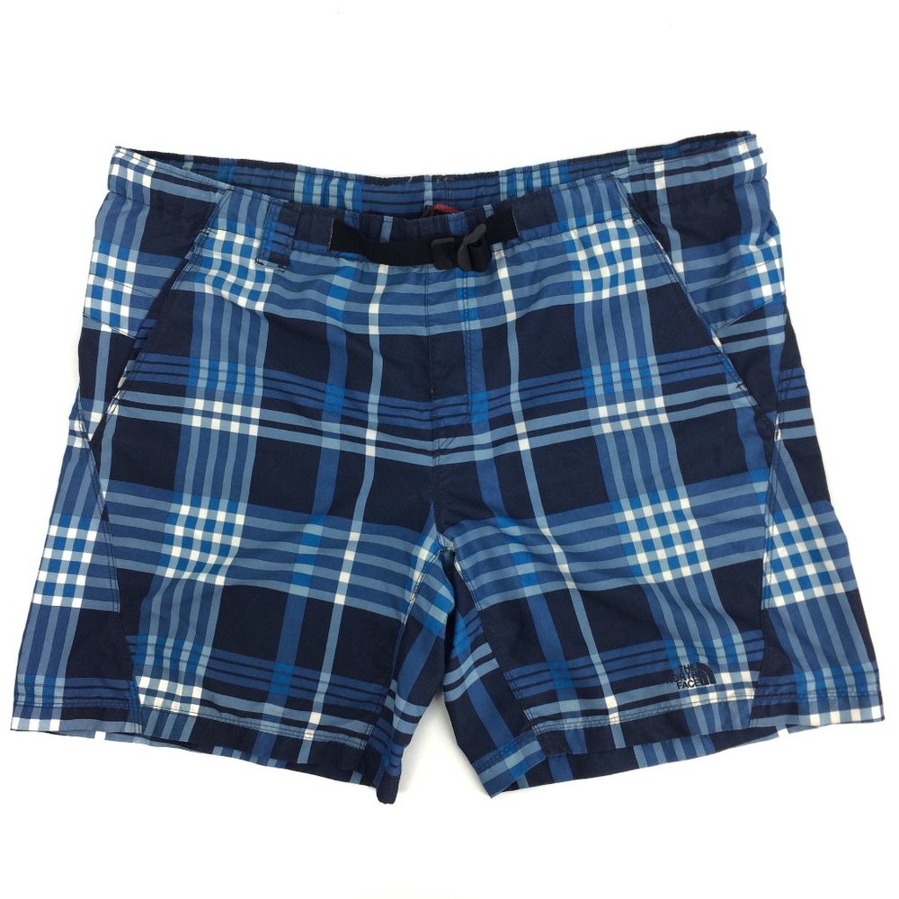 The North Face Belted Lined Plaid Blue Swim Trunks